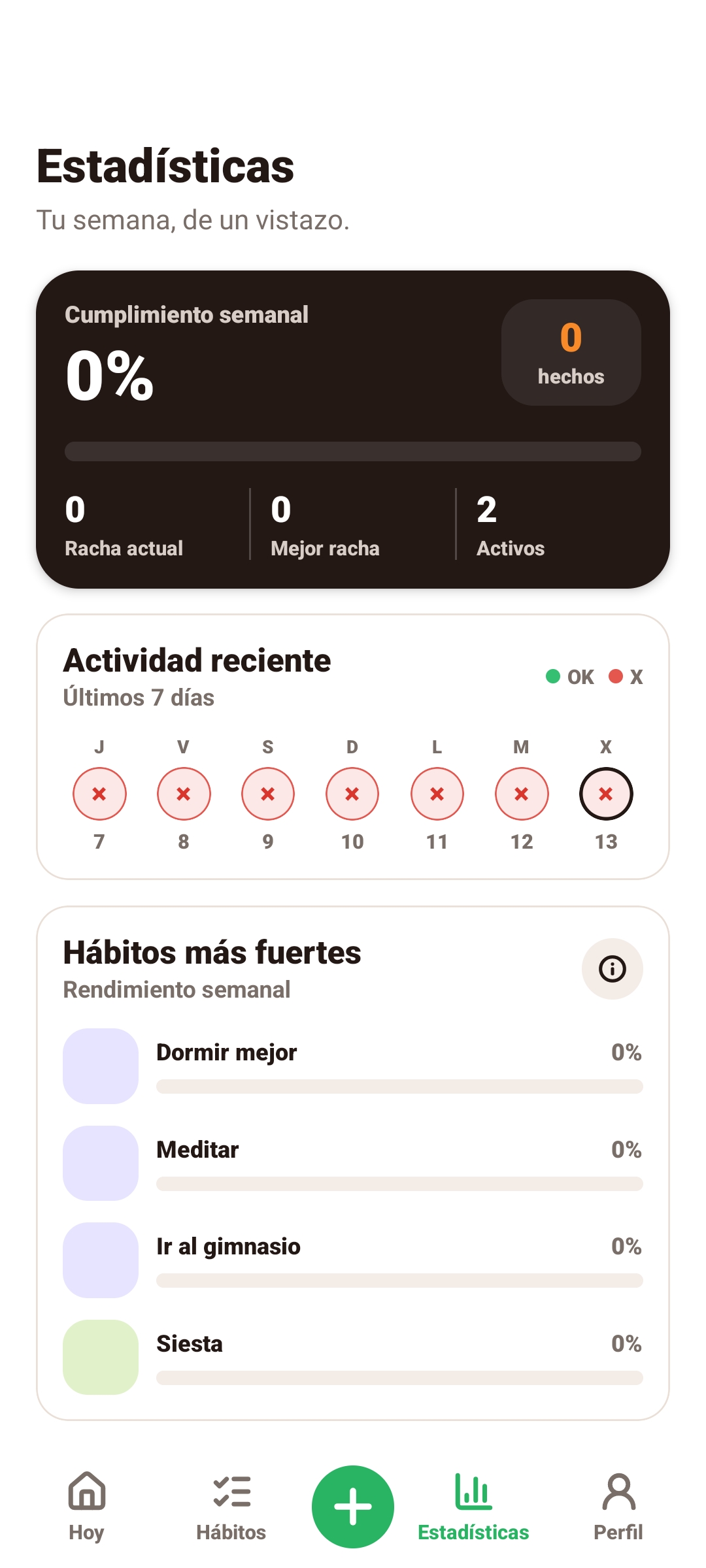 Pantalla de estadísticas de Momentum