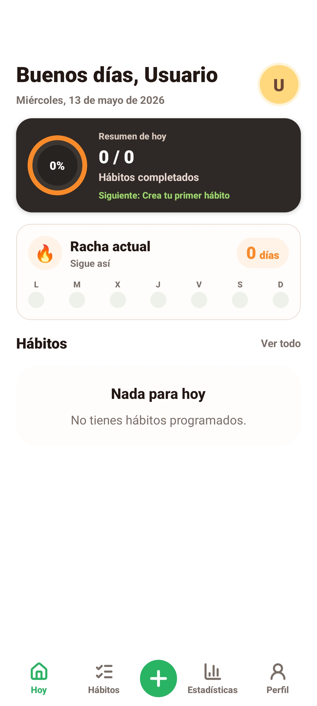 Pantalla de hábitos de Momentum