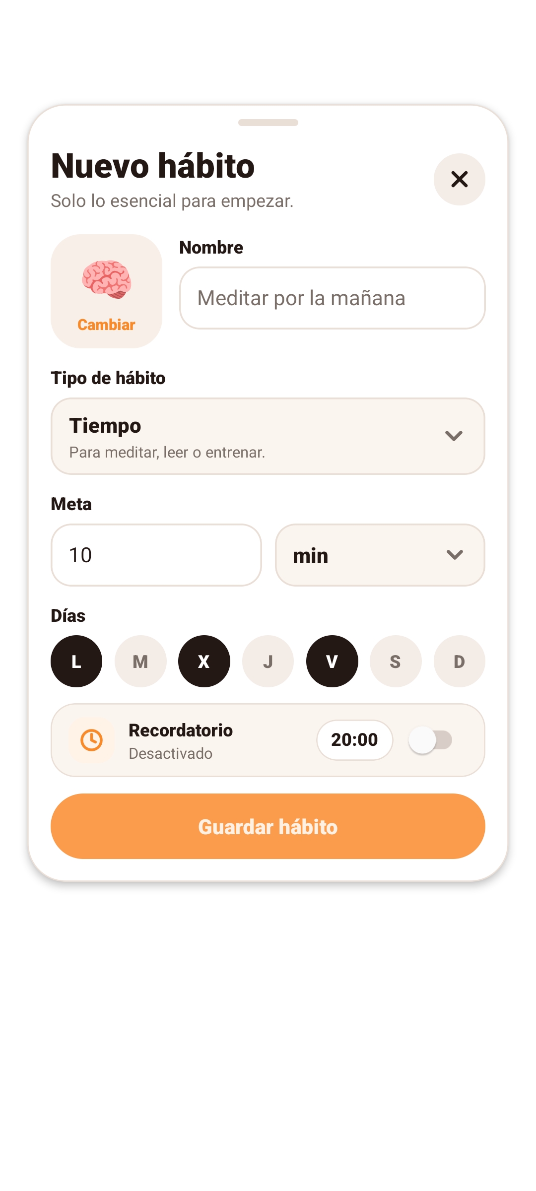 Detalle de hábitos y rutinas en Momentum